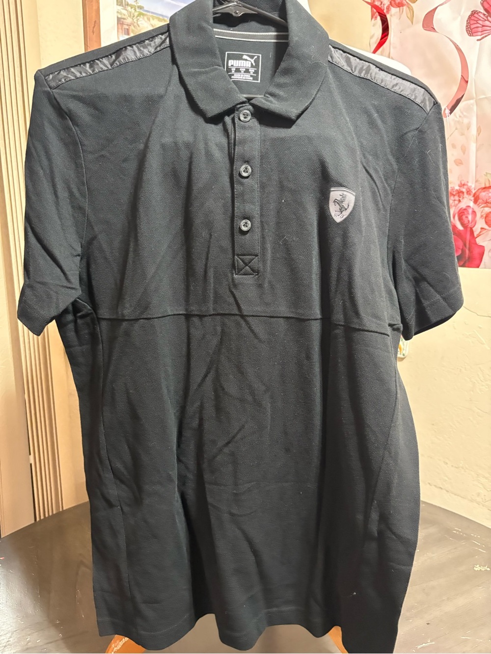 Puma Black Short-Sleeve Polo with Shield Patch